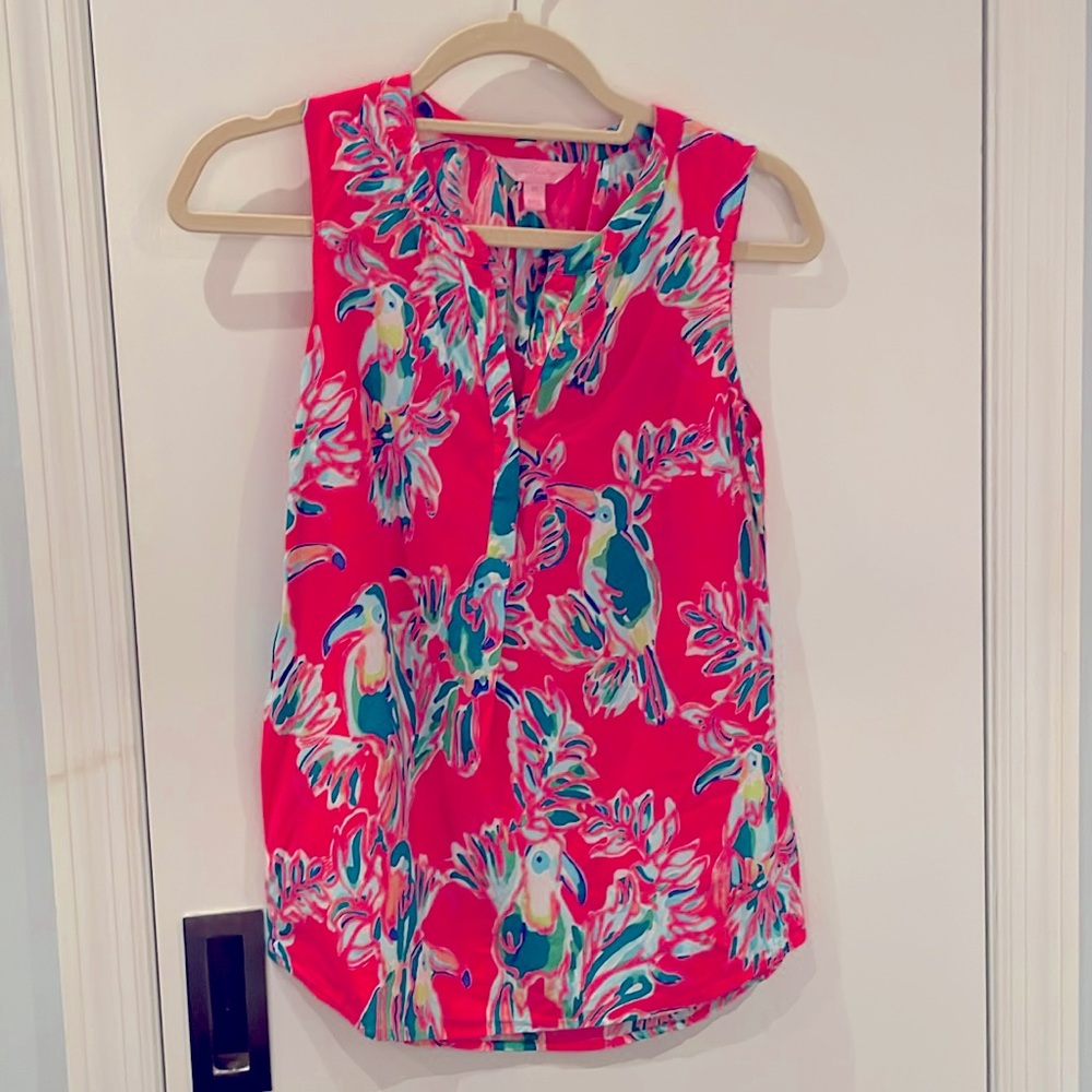 Lilly Pulitzer Pink Parrot Rayon Blouse - XS